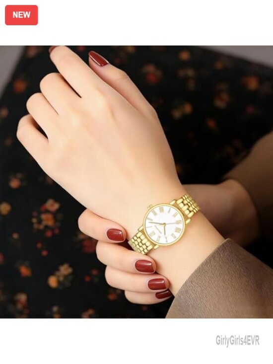 Gold Watch for Women with Roman Dial Stainless Steel Band, Quartz Movement, 30M main image 4